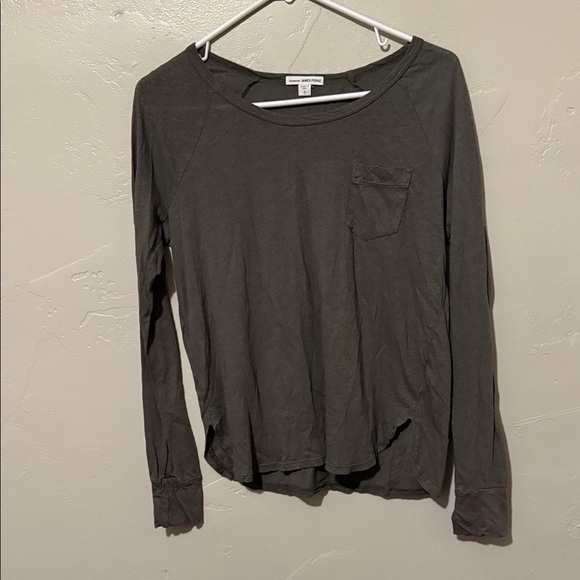 James Perse Tops - Standard James Perse Dark Gray Linen Long Sleeve Pocket Tee